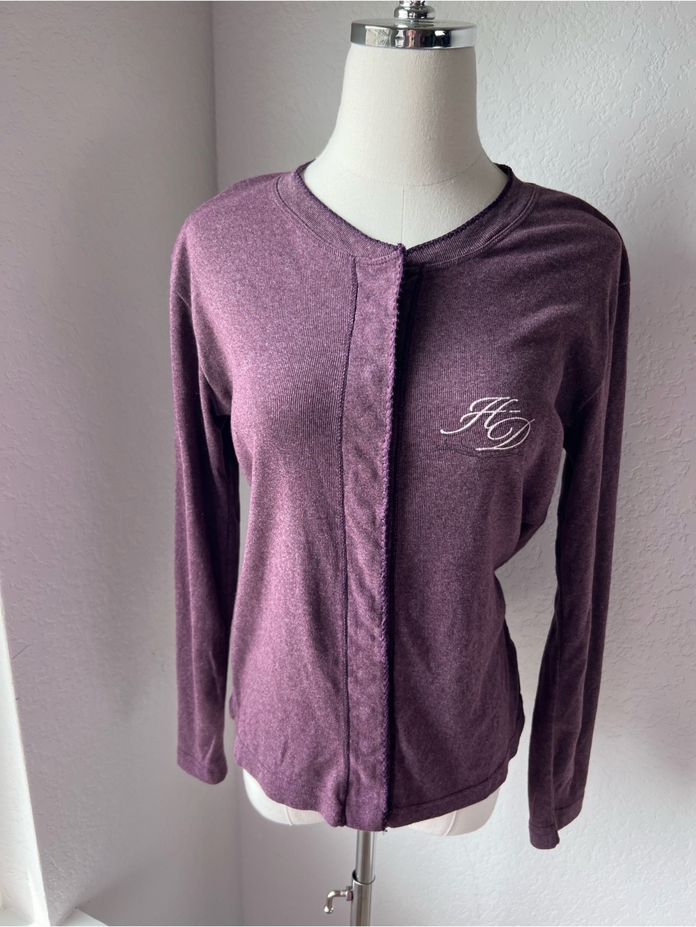Harley Davidson Purple Long Sleeve Shirt Snap Up size L